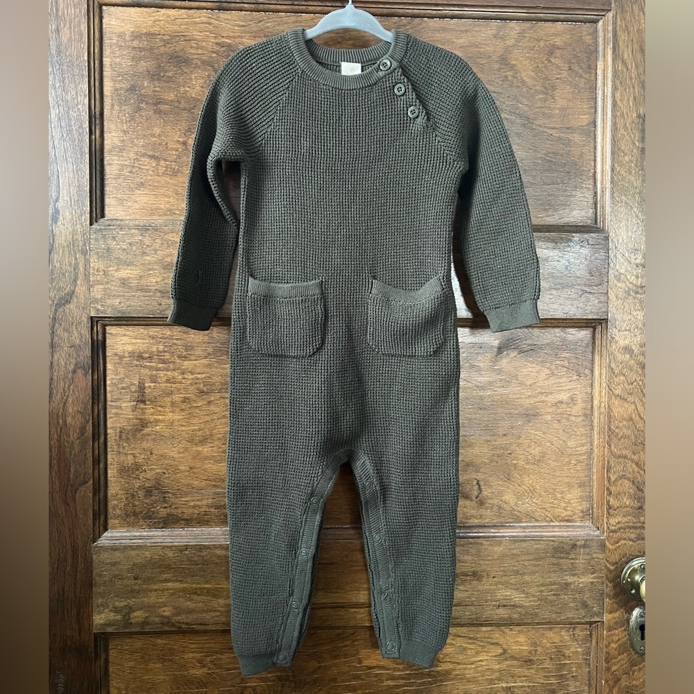 Tucker + Tate of Nordstrom | Waffle-Knit Cotton Sweater Romper in Olive (NWOT)